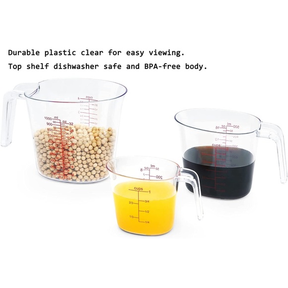 3-Piece Measuring Cups Set, Plastic Measuring Cup Stackable Design - Clear - Picture 2 of 6